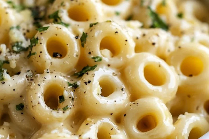 Plate of Garlic Butter Pasta garnished with parsley and grated cheese