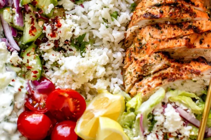 Delicious Greek Chicken Bowls made with fresh ingredients and Mediterranean flavors.