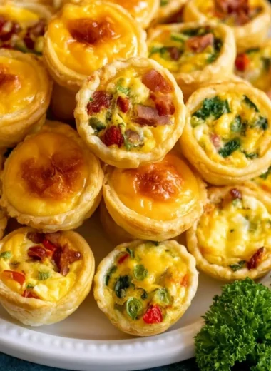 Delicious homemade mini quiches served on a platter