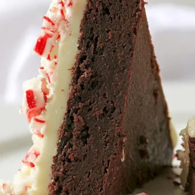Deliciously layered Peppermint Bark Brownies with festive peppermint toppings