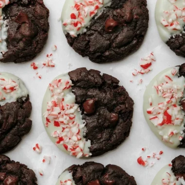 Delicious peppermint bark cookies topped with crushed candy canes.