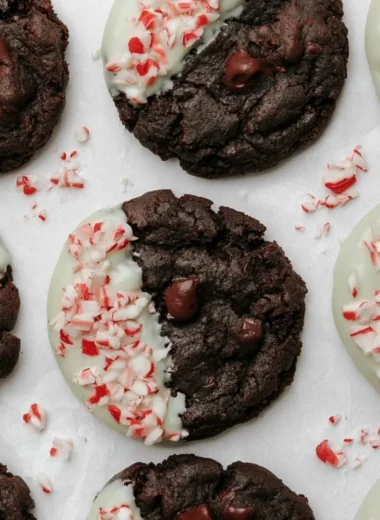 Delicious peppermint bark cookies topped with crushed candy canes.
