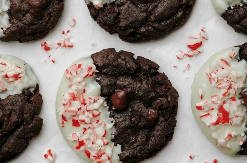 Delicious peppermint bark cookies topped with crushed candy canes.