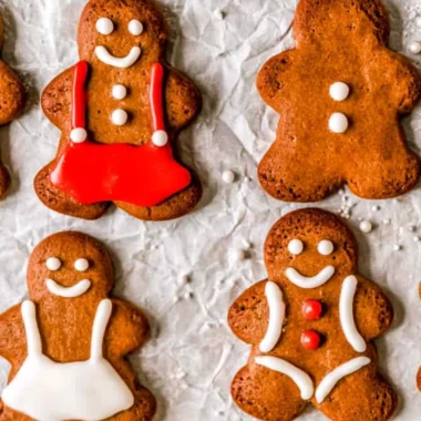 Close-up of soft and chewy gingerbread man cookies on a plate
