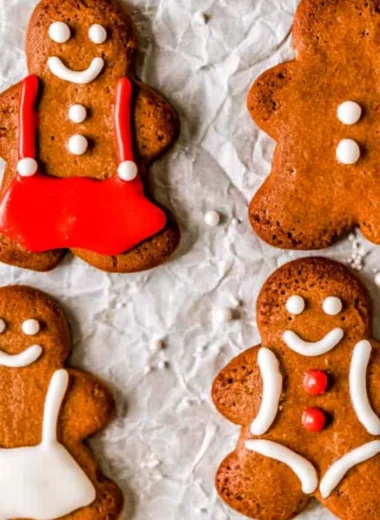 Close-up of soft and chewy gingerbread man cookies on a plate