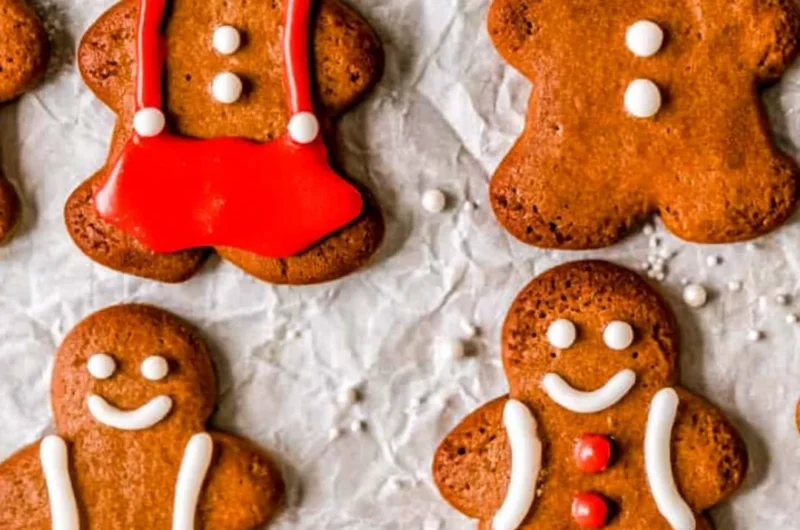 Close-up of soft and chewy gingerbread man cookies on a plate