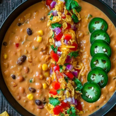 Bowl of Vegetarian Lentil Tortilla Soup with colorful toppings