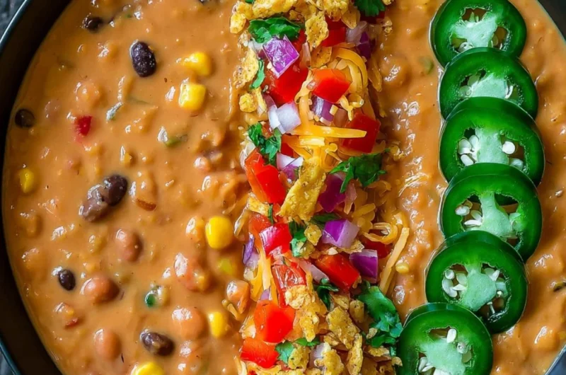 Bowl of Vegetarian Lentil Tortilla Soup with colorful toppings