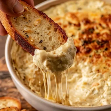 Warm Boursin dip served with crispy crostini on a platter