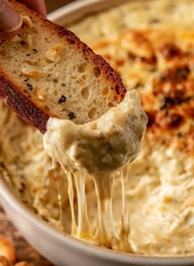 Warm Boursin dip served with crispy crostini on a platter