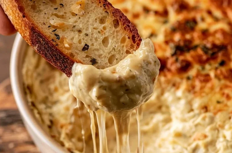 Warm Boursin dip served with crispy crostini on a platter